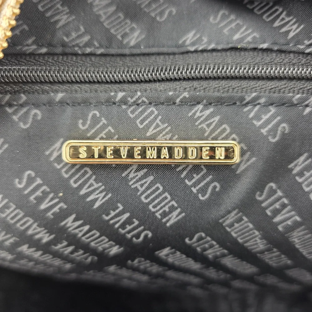 Steve‎ Madden Monogram Embossed Mini Backpack Chain Detail Cream
